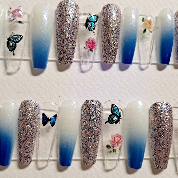 Press on nails  butterfly coffin shape ombre - Picture 2 of 3